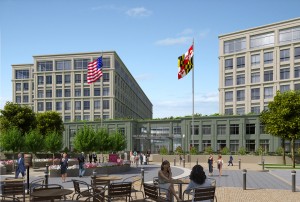 An artist's rendering of the planned National Cancer Institute 
complex at the Johns Hopkins Montgomery County campus.