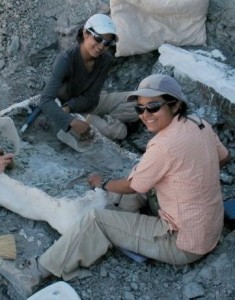 Celina and Marina Suarez (right) at the Utah excavation site