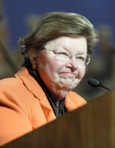 Barbara Mikulski speaking at the 2008 Martin Luther King Commemoration at the East Baltimore campus. (Johns Hopkins Medicine photo)